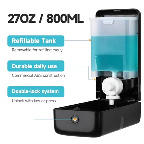 AIKE Wall Mount Liquid Soap Dispenser, 27oz Large Capacity with Extended Pump for Commercial Bathrooms,AK1008(Black) - color: Black