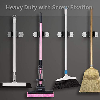 CWOVRS Broom Holder Wall Mount, 4 Pack Mop Holder Stainless Steel Mop and Broom Holder Heavy Duty Broom Hanger Wall Mount for Kitchen Garden Garage etc.