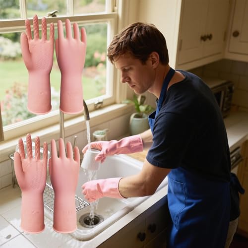 2/3 Pairs Universal Assorted Multi Latex Cleaning Rubber Gloves for Dishwashing, Kitchen, Bathroom, and Household Use, Waterproof, Non-Slip, Durable Reusable Gloves - color: Flesh pink