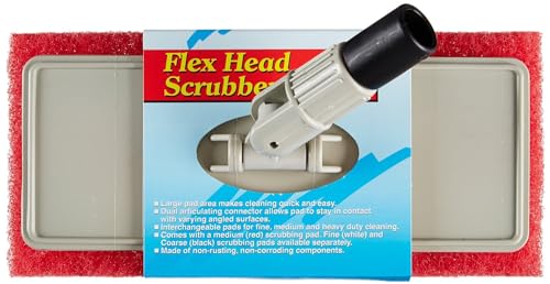 STAR BRITE Large Scrub Pad with Flexible Head Scrubber - Medium Texture (Red) - Attach to Extension Handle for an Extra 3’-10’ of Reach (040124) - color: Flex Head Scrubber W/Red Pad