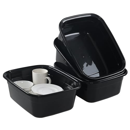 Asking 14 Quart Rectangular Plastic Dish Pan Tub, Portable Washbasin, Black