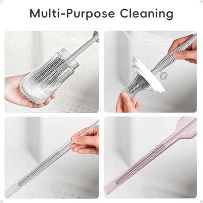 Silicone Cleaning Brush Kit,Water Bottle and Straw Cleaner Brush Set for Tumbler,Baby Bottle,Breast Pump Part,Nipple,Sippy Cup,Glass,Dishwasher Safe,BPA Free,3 Pcs - color: Gray