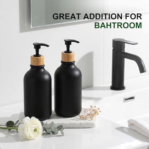 KASUNTING Black Soap Dispenser, 4 Pack Hand Soap Dispenser Bathroom with Bamboo Pump,17 Fl Oz Plastic Hand and Dish Dispenser Set for Kitchen, Refillable Liquid Soap and Lotion Dispensers Bottle - color: Black, size: 4 Bottles