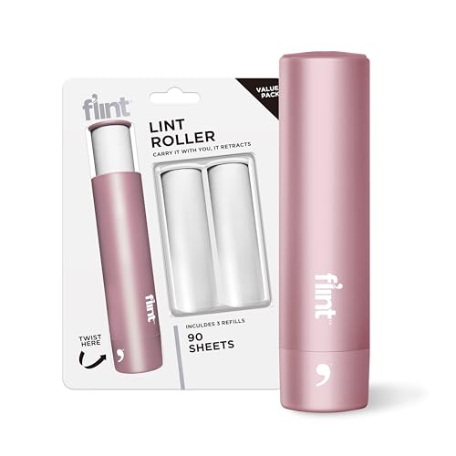 Flint Rose Gold Retractable Mini Lint Roller with 90 Extra Sticky Sheets, Small and Portable Lint Roller, Ideal Pet Hair Remover, Travel Lint Rollers for pet Hair Extra Sticky - color: Rose