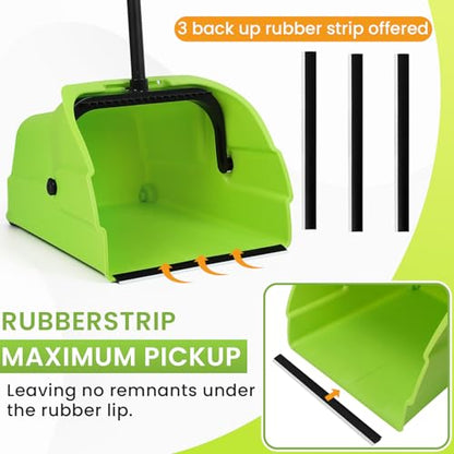 (3PK) Commercial Jumbo Heavy Duty Stand Up Debris Pan, Large Lobby Dustpan with Long Handle, Scooper for Outdoor Leaves Cleaning, Courtyards/Garage/Sidewalks-Professional Grade
