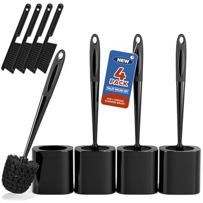 Holaloha Toilet Brush, 4 Pack Toilet Brush and Holder Set Bathroom Accessories, Toilet Bowl Brush and Holder with 4 Crevice Brush for Bathroom, Toilet Scrubber Brush, Black - color: Black