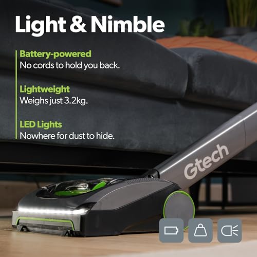Gtech AirRAM MK2 Cordless Vacuum Cleaner with Powered Brush Head - Perfect for Carpet and Hardwood Floors - Rechargeable 22v Li-ion Battery - Lightweight (7 lbs.) - style: AirRAM2 - Cordless Upright