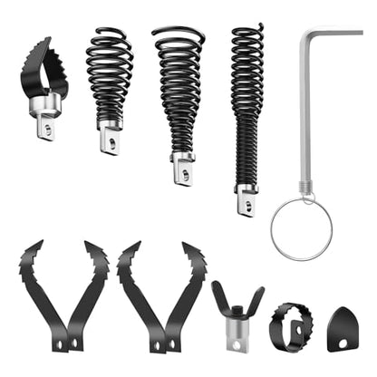 9-Piece Drain Auger Drill Attachment for 5/16”-3/4" Cable, Heavy-Duty Steel Construction, Fits 50FT-100FT Drain Machines,Rust-Resistant for Sink/Shower/Toilet Clogs - style: 9-Piece