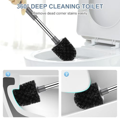 SetSail Toilet Brush and Holder, Self Closing Lid Toilet Bowl Brushes Holder and Extra Long Handle Ventilated Toilet Brush Set for Bathroom Cleaning, Nylon Bristles, Grey - color: Gray, size: 1 pack