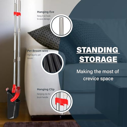 Broom and Dustpan Set 55", Long Adjustable Stainless Steel Handle, Upright, Large Size, Lightweight Broom with Dustpan Combo Set for Home Kitchen Office Lobby Indoor and Outdoor
