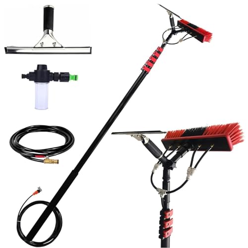 Outdoor Window Cleaning Rod, Water-Fed Rod Kit with Hose Spray,3.6-10.2 M Telescopic Brush, Solar Panel for Cleaner Outdoor Windows(Color:55CM Brush Head,Size:30FT/9m)
