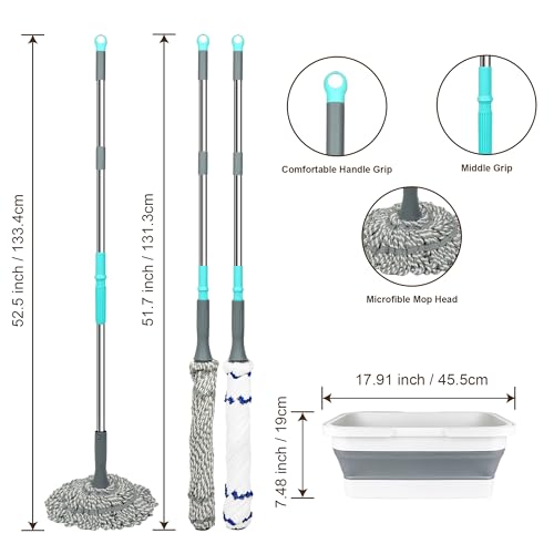 Self Wringing Mop with Bucket- Easy Squeeze Twist Mop with 52.5 Inch Long Handle, Heavy Duty for Hardwood, Tile, Vinyl & Laminate Floors (Gray+White) - color: Gray+white