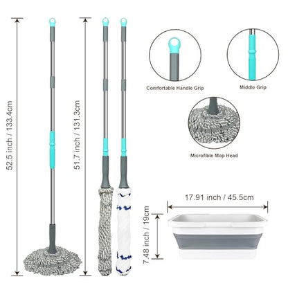 Self Wringing Mop with Bucket- Easy Squeeze Twist Mop with 52.5 Inch Long Handle, Heavy Duty for Hardwood, Tile, Vinyl & Laminate Floors (Gray+White) - color: Gray+white