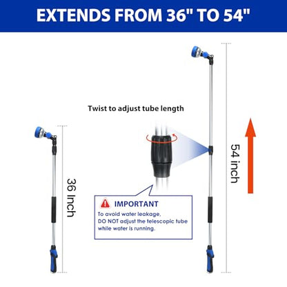 Telescoping Watering Wand for Garden Hose, 36”-54” Adjustable, 10 Spray Patterns, Heavy-Duty Hose Nozzle with Thumb Control & Pivoting Head, Ideal for Hanging Baskets and Shrubs, Blue - color: Blue