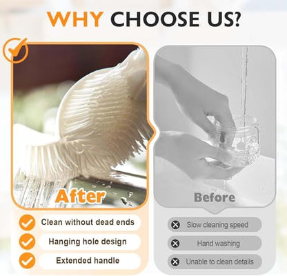 360° Flexible Silicone Bottle Brush with Long Handle, 2026 New Bottle Cleaning Brush, Deep Cleaning Brush for Narrow Neck Bottles, Water Bottles, Flasks Soft Bottle Brush (2PC) (White) - color: White