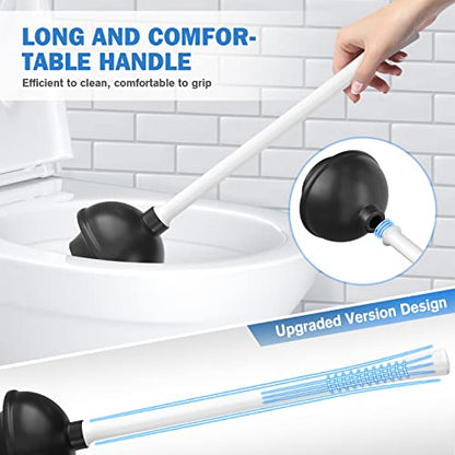Toilet Plunger and Brush, Bowl Brush and Heavy Duty Toilet Plunger Set with Ventilated Holder, 2-in-1 Bathroom Cleaning Combo with Modern Caddy Stand for 5.7-inch Toilet Drain(White, 2 Set) - color: White