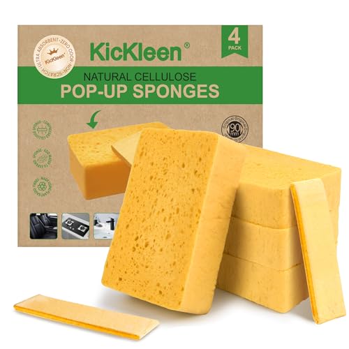 4 Pack Compostable Thicker Pop-Up Sponges - Expanding, Non-Scratch, Plant-Based Dish Cellulose Sponges Car Wash Sponge - color: Yellow-4