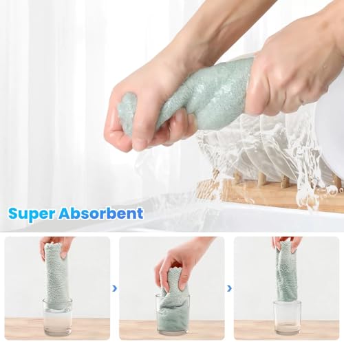 12 Pack Cleaning Cloth,Ultra Soft Absorbent Quick Drying Microfiber Cleaning rags,No scratches,Reusable,Washable,Lint Free Cleaning Towels for Kitchen,Window,Glass,car,11.8"×11.8"(Light Green) - color: Light Green