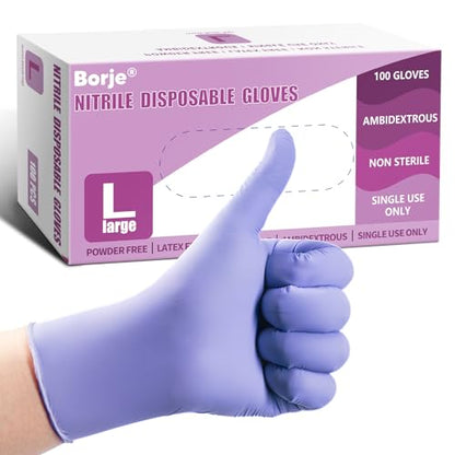 Borje Nitrile Exam Gloves Large, 100 Count Disposable Gloves, Iris Blue, Latex-Free Powder-Free, Food Safe, Cooking, Cleaning - size: Large, style: Iris Blue of 100