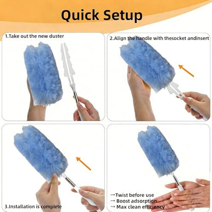 Heavy Duty Duster Refills, Disposable Dusters Kit for Cleaning Dusting Furniture Blind Ceiling Fan, Multi Surface 360 Feather Duster(10)+3FT Extended Handle（1） (Navy Blue) - color: Navy Blue