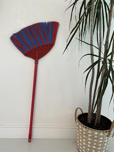 1 Pack Soft Sweeping Brooms /38” House Brooms for Sweeping Indoor& Outdoor Broom Cleaning/Asian Thailand Plastic Broom/Choi Nhua Thai LAN/Choi Nhua Quet Nha (1 pcs) (red&Blue) - color: Red&blue