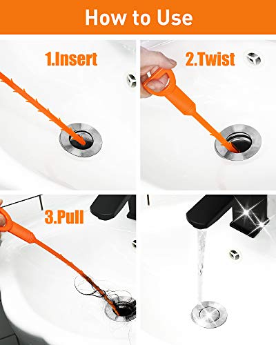 6 Pack 25 Inch Drain Snake Hair Clog Remover Tool, Flexible Sink Drain Cleaner for Shower, Bathtub, Bathroom Sink and Kitchen Sink, Reusable Drain Cleaning Tool for Hair Blockage Removal