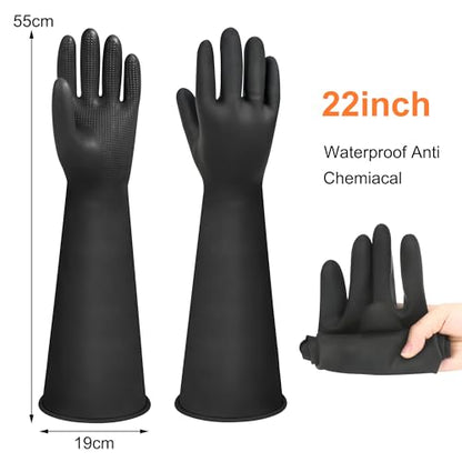 22" Upgraded Latex Gloves Chemical Resistant Glove Safety Work Long Gauntlets, Reusable Heavy Duty Long Rubber Gloves Dishwashing Gloves, Industrial Safety Gloves for Men - color: 22 Inch