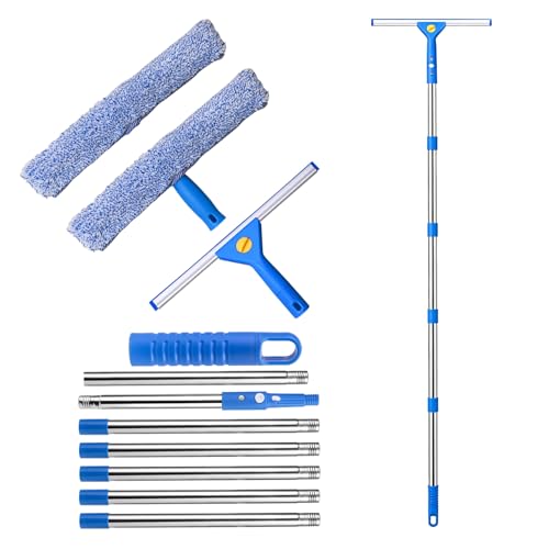 120“Professional Squeegee Window Cleaning Kit with 5 Extension Pole,Window Cleaning Kit,Window Washing Tool for Indoor Outdoor Windows & Car Glass Easy to Use,Great for High-Rise Hard-to-Reach Windows - size: 120"Window Squeegee