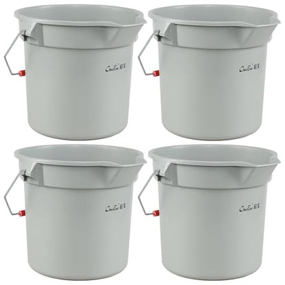 4 Pack Plastic 3.5 Gallon Round Utility Pail with Handle, Commercial Buckets, Gray
