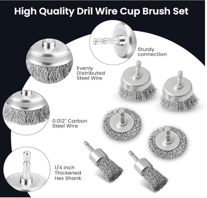 13 Pack Carbon Steel Wire Wheel Brush Set, Wire Brush for Drill, Nylon/Brass/Stainless Steel Bristles Multi-Purpose Cleaning Tool for Rust, Dirt, Paint Scrubbing, Kitchen & Home Use
