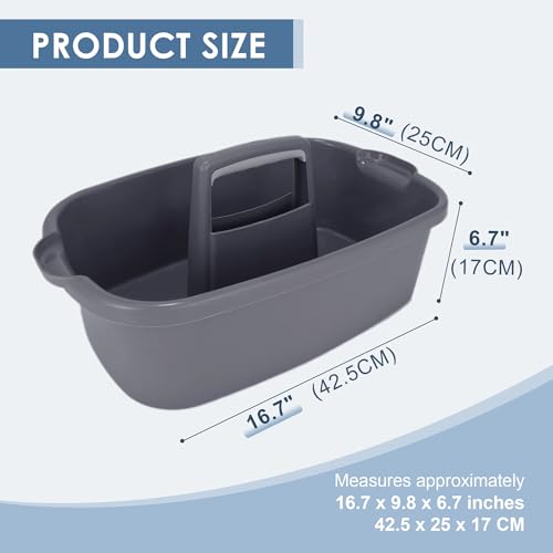 Large Cleaning Supplies Caddy Organizer, Portable Shower Caddy Plastic Basket with Handle, Stackable Tool Storage for Bathroom, Garden, Kitchen, Home Organization, Grey