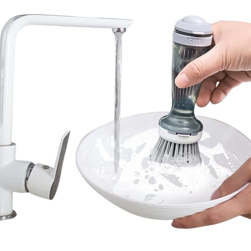 Kitchen Dish Brush with Soap Dispenser, Plastic Bristles, Pan Pot Scrubbing Brush for Sink Cleaning (Random) (Random Colour)