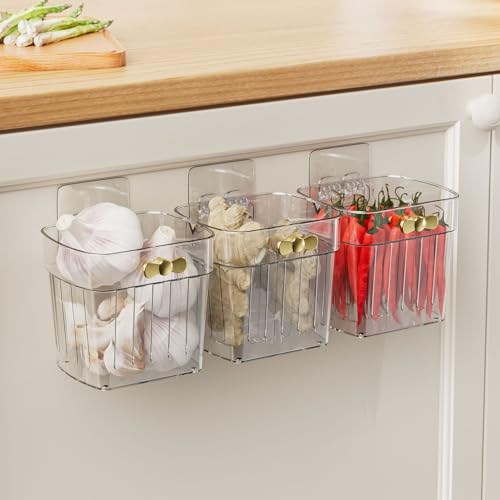 3 Pack Adhesive Cabinet Door Organizer, Kitchen Under Sink Organizer Caddy, Clear Plastic Storage Bins for Pantry Door, Wall Storage Basket, Hanging Makeup Organizer Floating Shelf for Bathroom - color: Small, Clear, size: 3 Pack