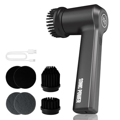 SonicPower Electric Spin Scrubber – Handheld & Ergonomic, IPX7 Waterproof, 4 Multi-Purpose Brush Heads, Long-Lasting Rechargeable Battery – Cleans Dishes, Bathroom, Tile, Grout & Kitchen (Black) - color: Black