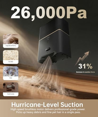 Touchless Vacuum Automatic Dustpan, Bagged Design with Replaceable Dust Bags, Up to 3-Month No Cleaning, 26,000Pa Powerful Suction, One-Touch Auto & Manual Mode for Pet Hair Kitchen & Salon - color: Black