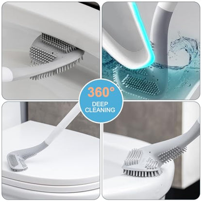 Silicone Toilet Brush and Holder Set, Golf Head Design, Flexible Toilet Bowl Brush Head with Silicone, Long Handle, Wall Mounted with Removable Anti-Leakage Base, Bathroom Deep Cleaning (White) - color: White
