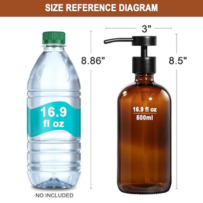RYTOXILO Hand Soap Dispenser for Bathroom 2 Pack, Amber Glass Soap Dispenser with Stainless Steel Pump, 16.9 Fl oz Hand and Dish Soap Dispensers Set Kitchen, Modern Brown Soap Lotion Dispensers Bottle - color: Amber, size: 2 Pack