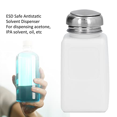 ESD Solvent Dispenser Bottle, Anti Static Press Pump Dispensing for Lab Workbench HDPE Stainless Steel White 200ml 1 Pack