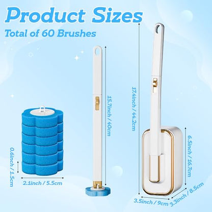 Disposable Toilet Cleaning Brush - Toilet Bowl Cleaner Wand and Holder Set with 60 Refills, Wall Mounted Clean Stick Brush Heads Kit with Handle for Bathroom Bathtub Cleaning System - style: 1 Cleaner Wand and 1 Holder with 60 Refills