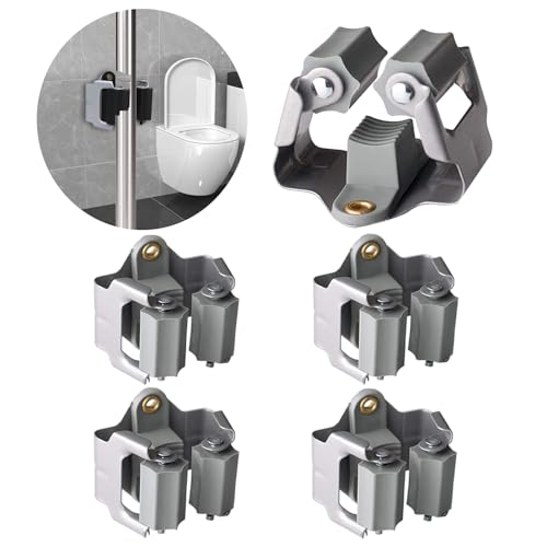 3-H 4 Pack Mop and Broom Holder Big Size Hanging 1 KG Extra,Broom Hanger Wall Mount for Hanging and Organizing Shove Rake Yard Tools in Shed Kitchen Laundry Room Bathroom Garden(Grey) - color: Matte Grey, size: 4