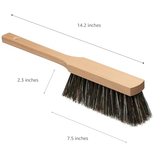 14.2" Hand Broom Soft Bristles Cleaning Brush, Dusting Brush with Wooden Handle, Clothes Brush, Handheld Car Broom, Long Counter Dust Brush, Bench Brush - size: 14.2"