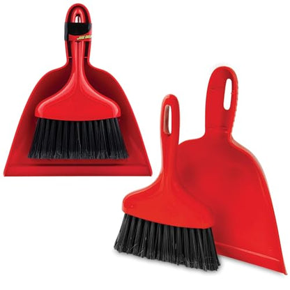 Whisk Broom and Dustpan Set, Red Handle with Black Bristles, Cleaning Combo