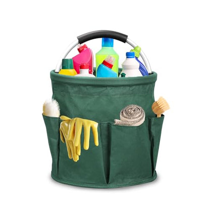 Qivine 17L Cleaning Caddy with Handle, Cleaning Supply Caddy, Foldable Tool Bag Cleaning Products Organizer, Portable Cleaning Bucket Caddy for Cleaning Supplies (Green) - color: Green