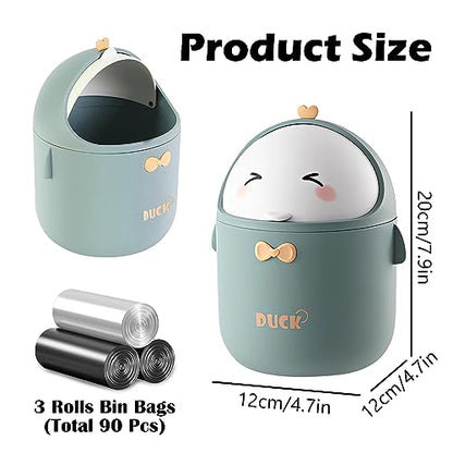 Cute Desktop Trash Can Wastebasket with 90 Trash Bags, Creative Mini Countertop Garbage Can with Lid, Small Plastic Storage Bin for Home Kitchen Dressing Office Kids Bedroom(Green) - color: Green
