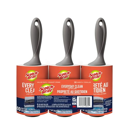 Scotch-Brite Everyday Clean Lint Roller Combo Pack, Plenty of Lint Rollers for Clothes, Pet Hair, Furniture, Cars, and More, 100 Sheets Each, 3 Pack, 300 Sheets Total - size: 300 Sheets