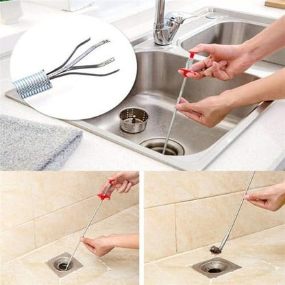 76" Drain Snake, 4-Claw Flexible Grabber Claw for Sink/Shower/Bathtub, Narrow Space Drain Hair Removal Tool