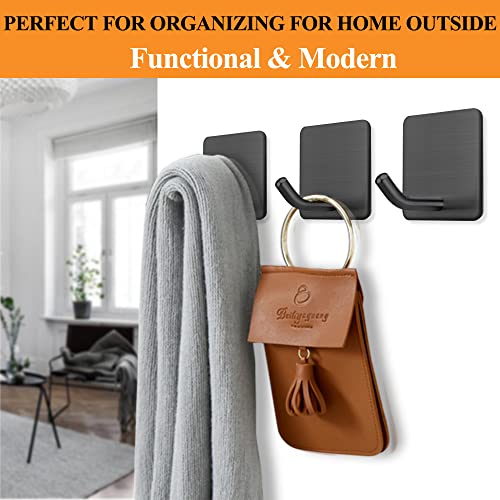 FOTYRIG Adhesive Towel Hooks No Drill Wall Hooks Stick on Wall Hangers Shower Hooks for Inside Shower Bathrooms Kitchen Door Black -4 Packs - color: Black