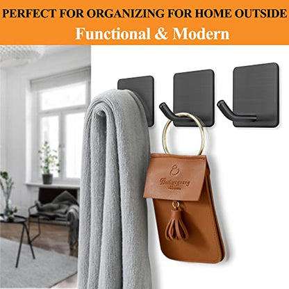 FOTYRIG Adhesive Towel Hooks No Drill Wall Hooks Stick on Wall Hangers Shower Hooks for Inside Shower Bathrooms Kitchen Door Black -4 Packs - color: Black
