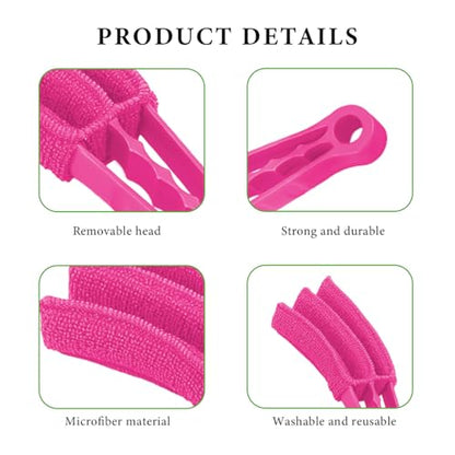 DXNQ 2 PCS Blind Cleaner Duster Tool, Window Venetian Hand-held 3 Arm Dusting Cleaner Brush, Blinds Cleaning Brush Tool for Window Shutters Air Conditioner, Car Accessories (Red+Pink) - color: Red+pink