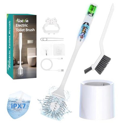 Electric Toilet Brush with Holder, Ultra Quiet & Powerful Scrubbing, IPX7 Waterproof Self-Cleaning Brush for Toilet/Bathtub/Grout, Cordless Spin Scrubber with 320RPM Turbo Power - White